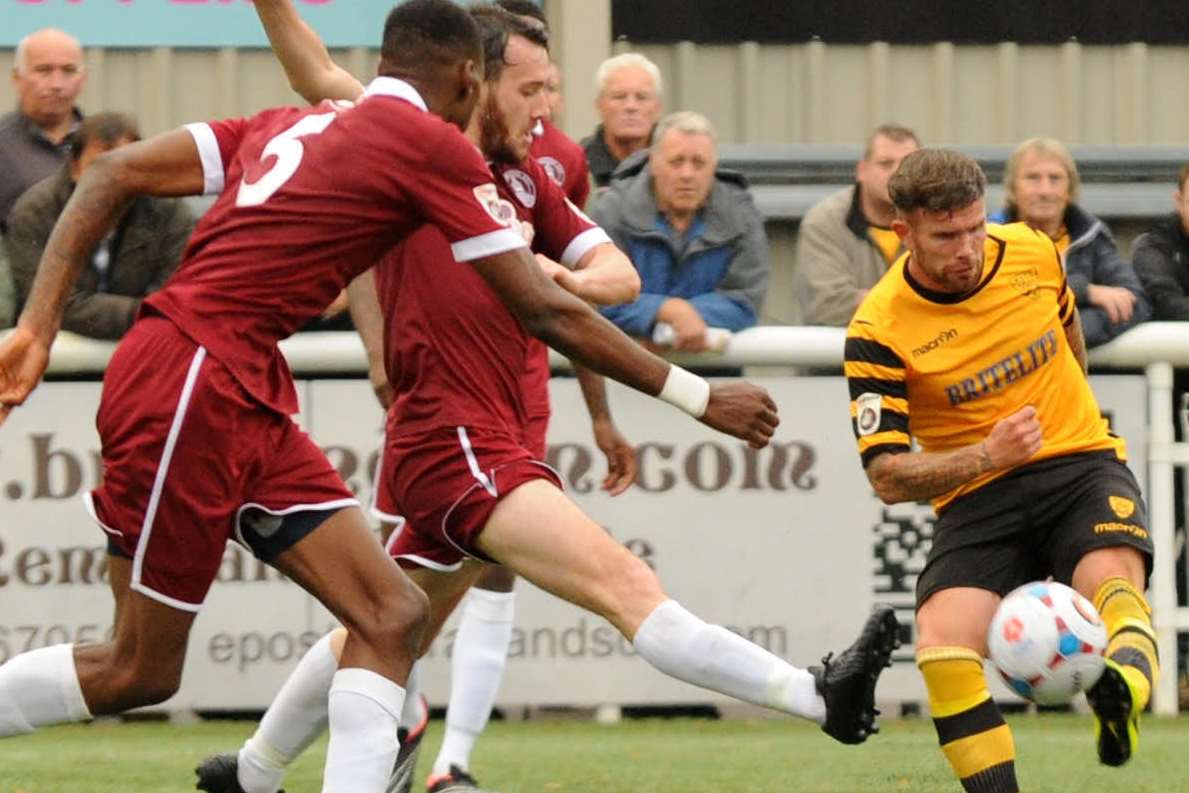 Adam Birchall gets a shot in for Stones against Chelmsford on Monday Picture: Steve Terrell