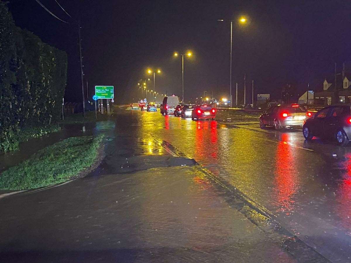 The A40 dual carriageway at Highnam in Gloucester was almost impassable on Wednesday night after heavy rain across England and Wales (Gloucestershire Police/PA)