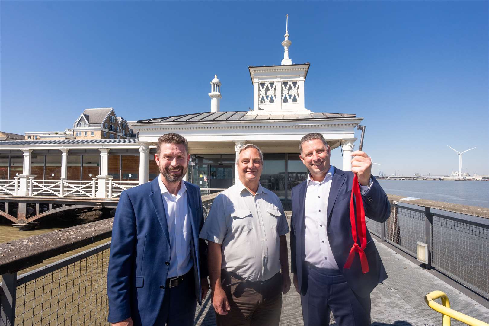 From left: Deputy chief executive of GBC Nick Brown, leader of the council Cllr John Burden, and chief executive of Uber Boat Sean Collins. Picture: Thames Clippers
