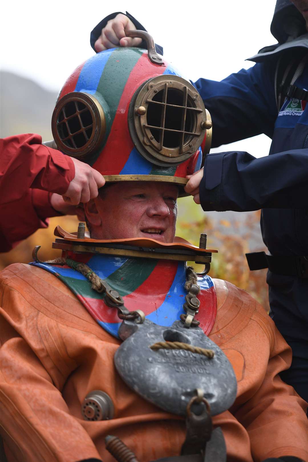 Lloyd Scott in his diving suit during the Three Peaks Challenge (Joe Giddens/PA)