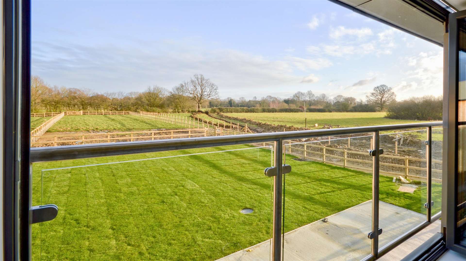 Wide views from bi-fold doors at Grove Farm