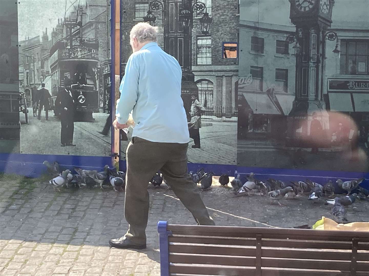 Colin Vincent likes feeding the pigeons