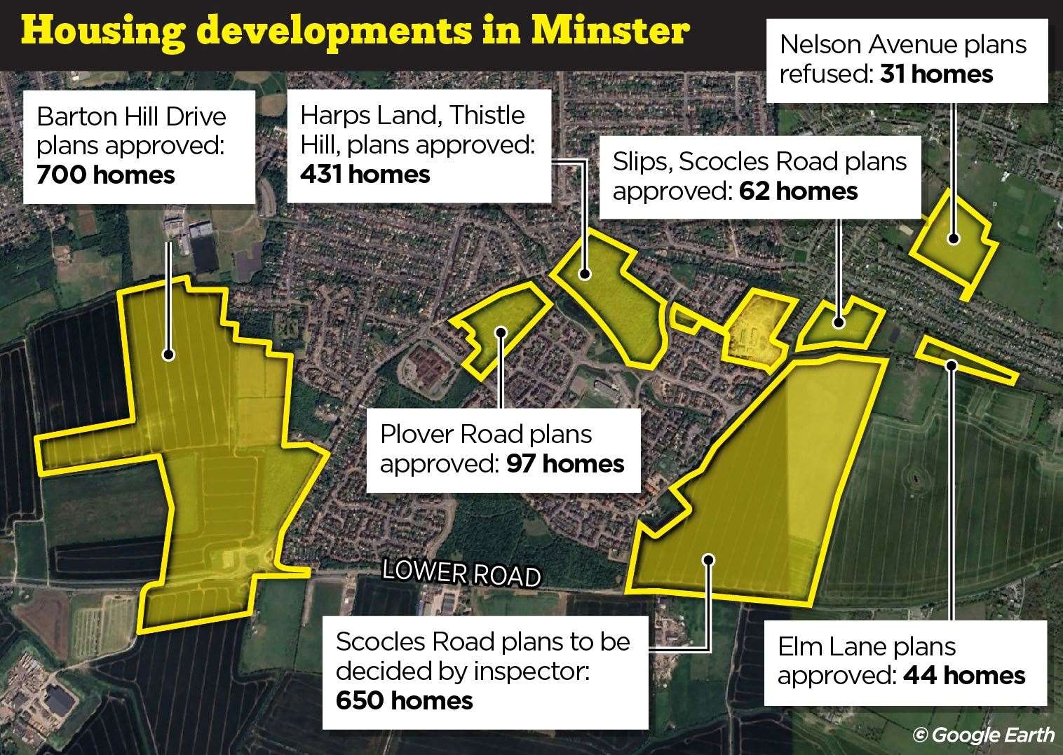 The extent of house building in Minster, Sheppey