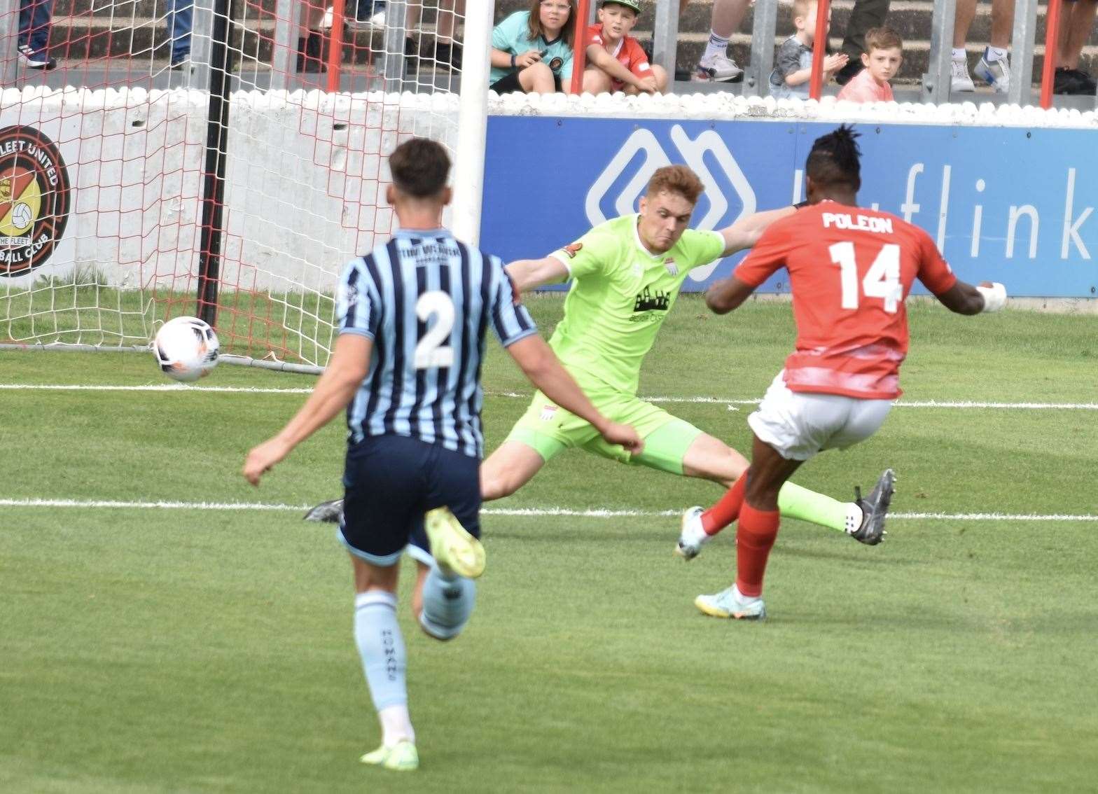 Dominic Poleon puts Ebbsfleet in front against Bath Picture: Ed Miller/EUFC