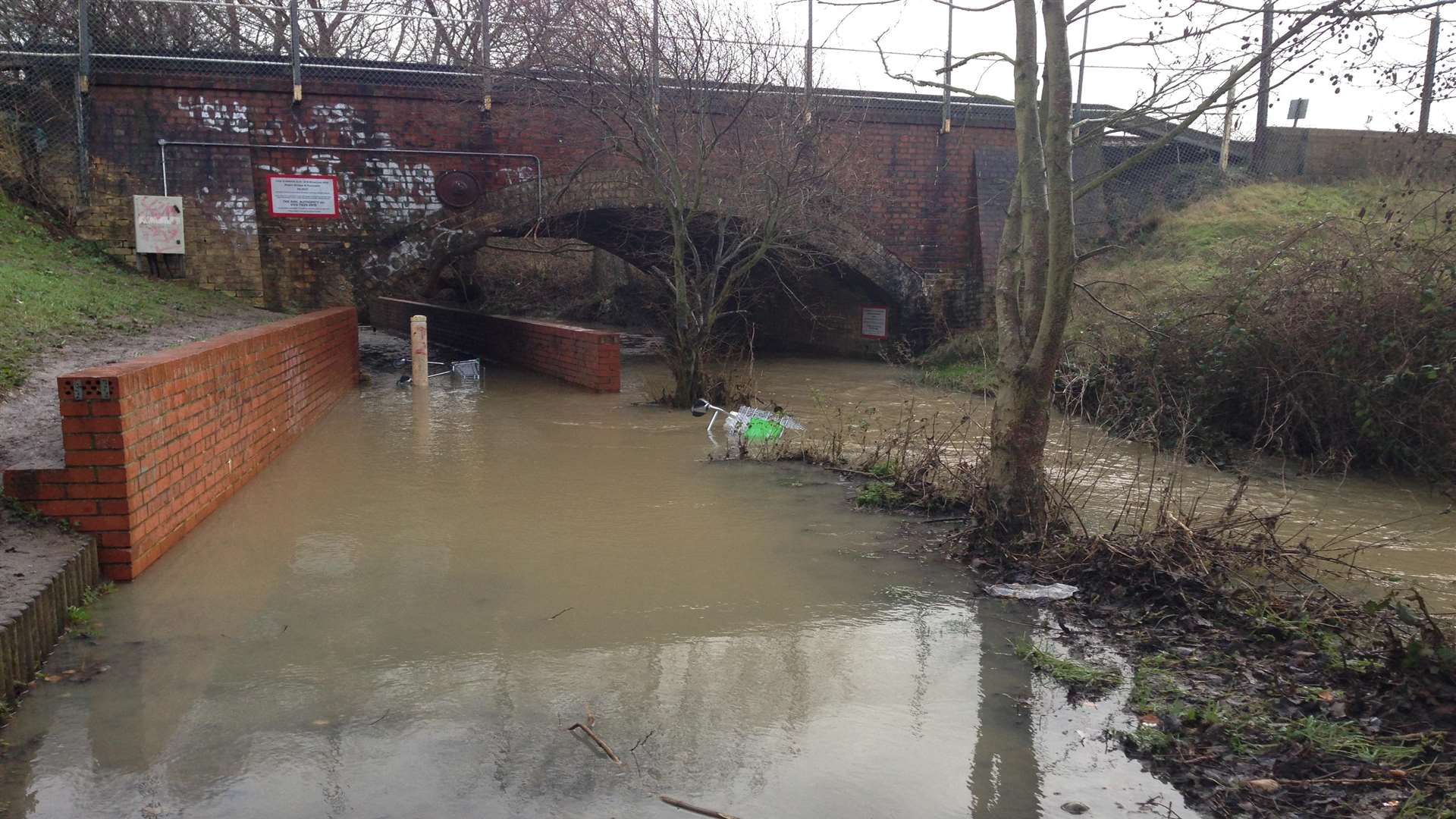 The footpath near Asda, in Kimberley Way, has flooded