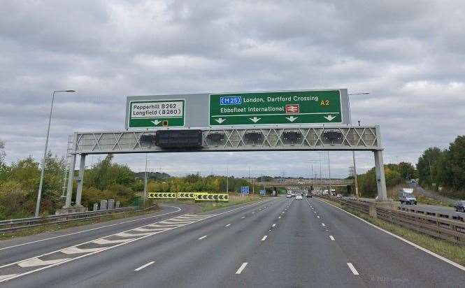 The crash happened on the the A2 London-bound near the junction to Pepper Hill, Gravesend. Picture: Google Street View