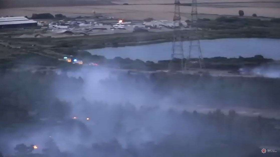 Drone footage: the Lydd Ranges fire from the sky. Picture:KFRS (14341586)