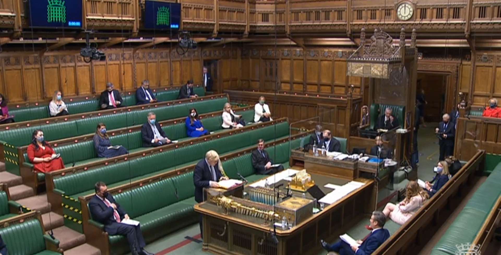 Prime Minister Boris Johnson speaks during Prime Minister’s Questions (House of Commons/PA)