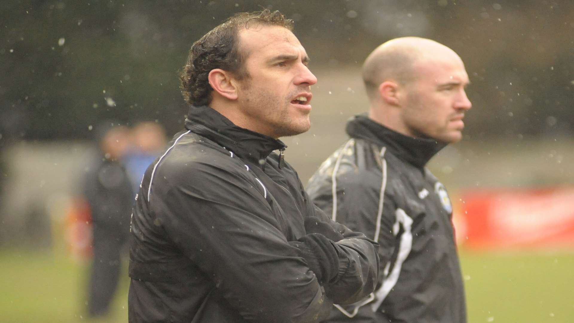 Chatham assistant boss Peter Hawkins with manager Kevin Watson, right