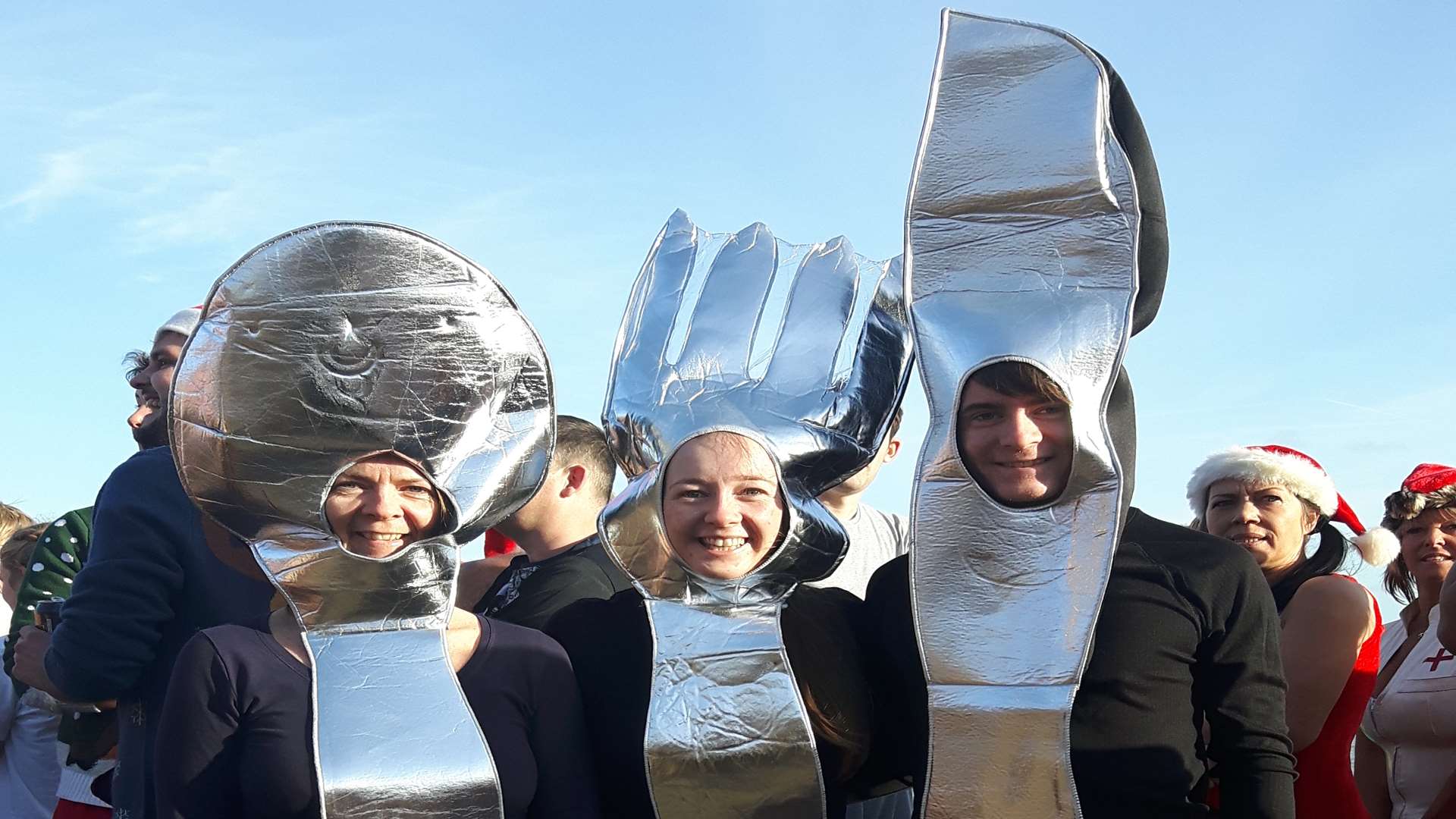 Sara, Louise and Will Orchard dressed as a set of cutlery