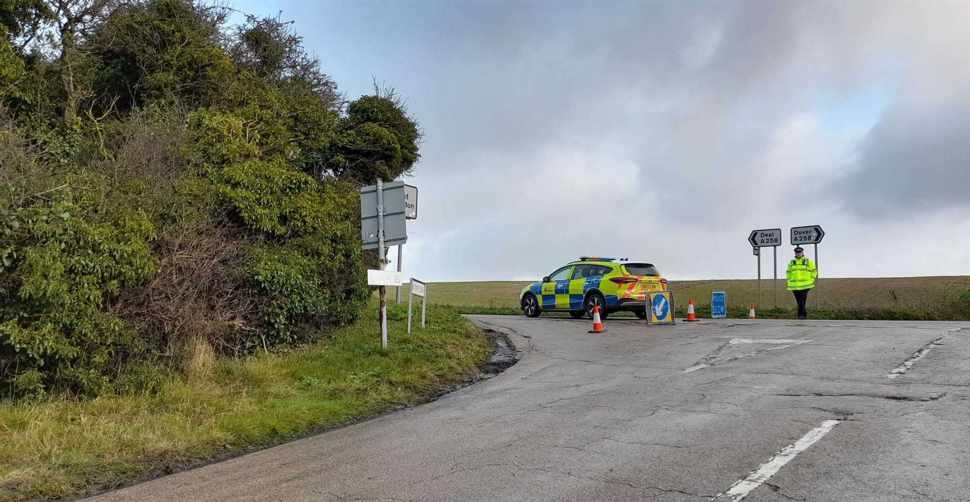 The road was closed from the junction for East Langdon