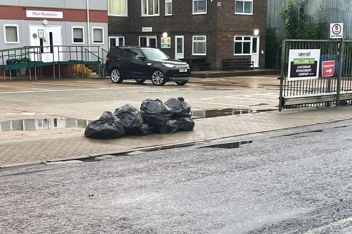 Rubbish was dumped outside the Canenco depot in Wincheap earlier this week as bin strikes continue. Picture: GMB