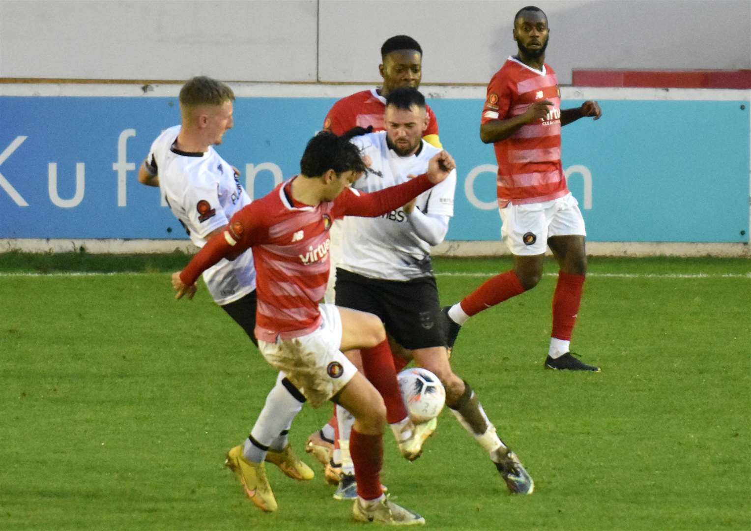 Ebbsfleet's Toby Edser competes in midfield against Weymouth. Picture: Ed Miller/EUFC