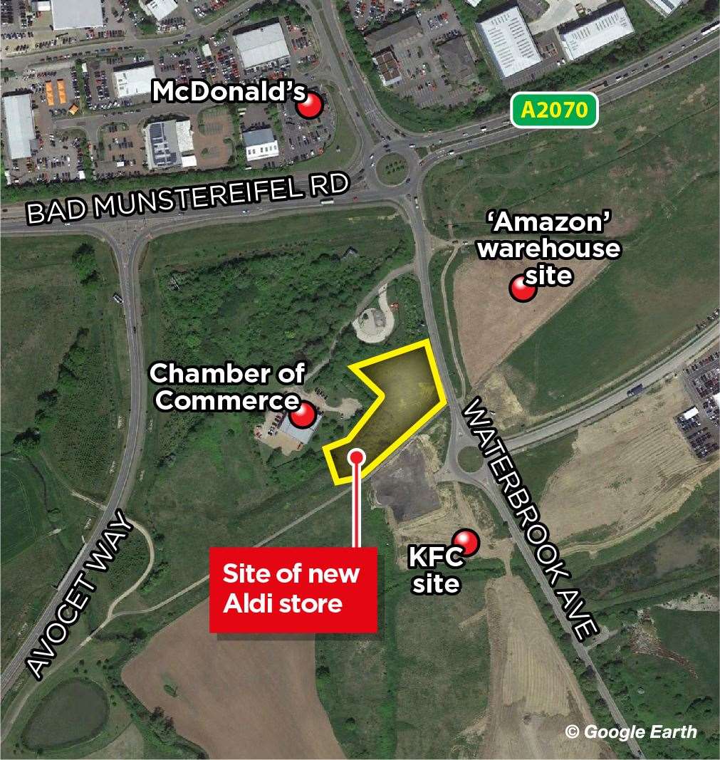 Aldi will sit opposite KFC on Waterbrook Park in Sevington