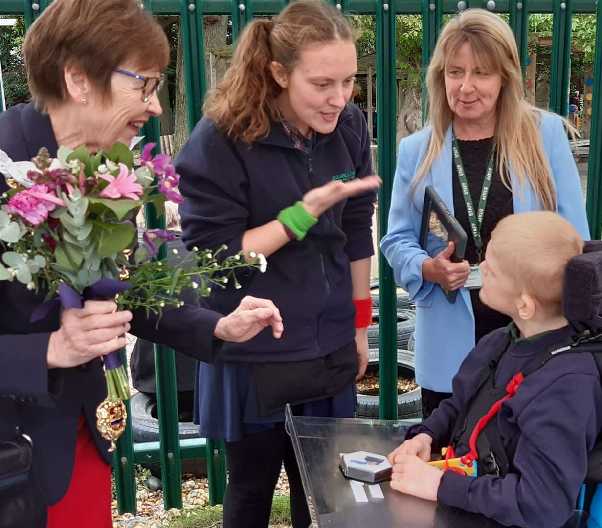 Mayor of Maidstone, Cllr Fay Gooch, is welcomed to the opening ceremony with Five Acre Wood student Adam Collett (51794871)