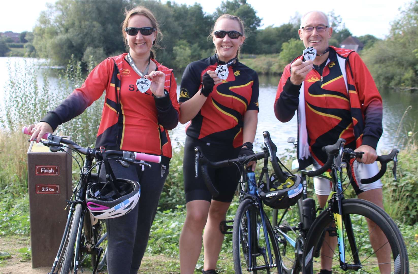 Sally Patching, Suzi Rawes and Brian Best at the Ocean Lake Triathlon