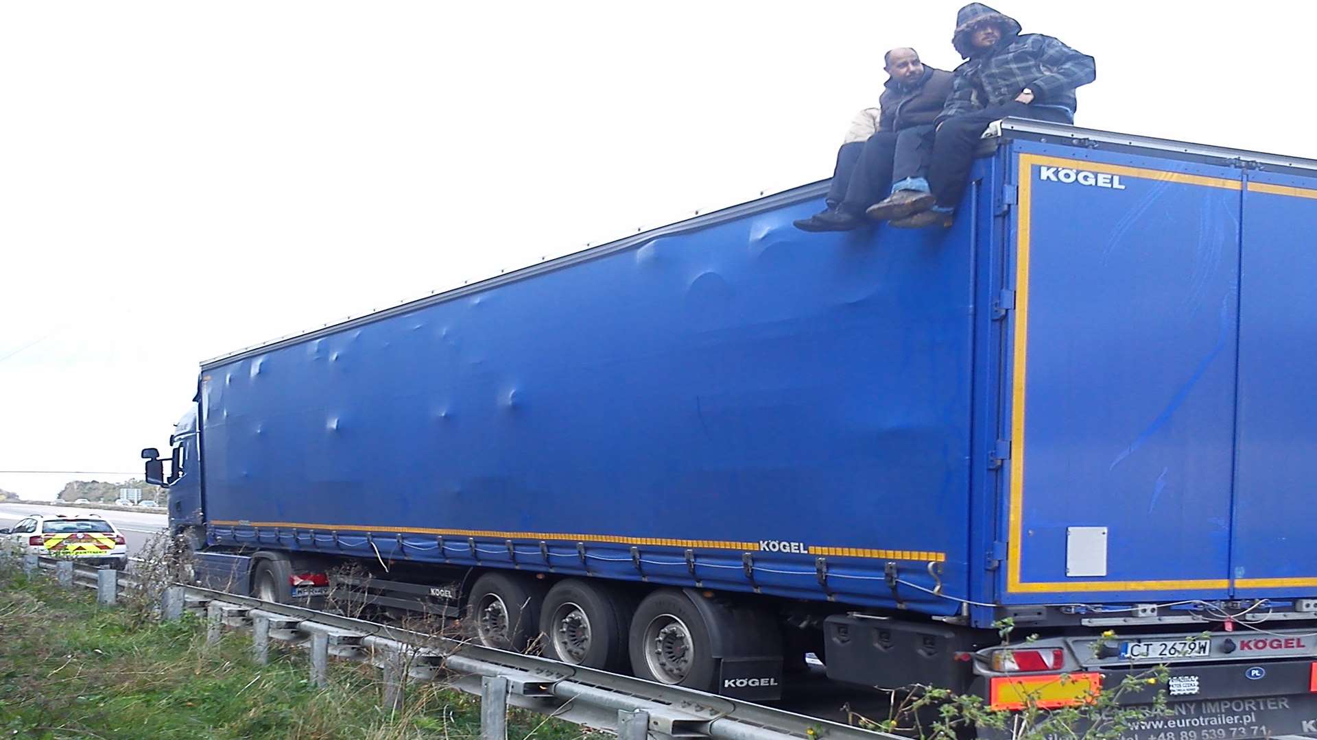 The men were discovered on top of the lorry on the M20. Picture: Andy Rickwood