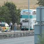 The damaged bus. Picture: BARRY DUFFIELD