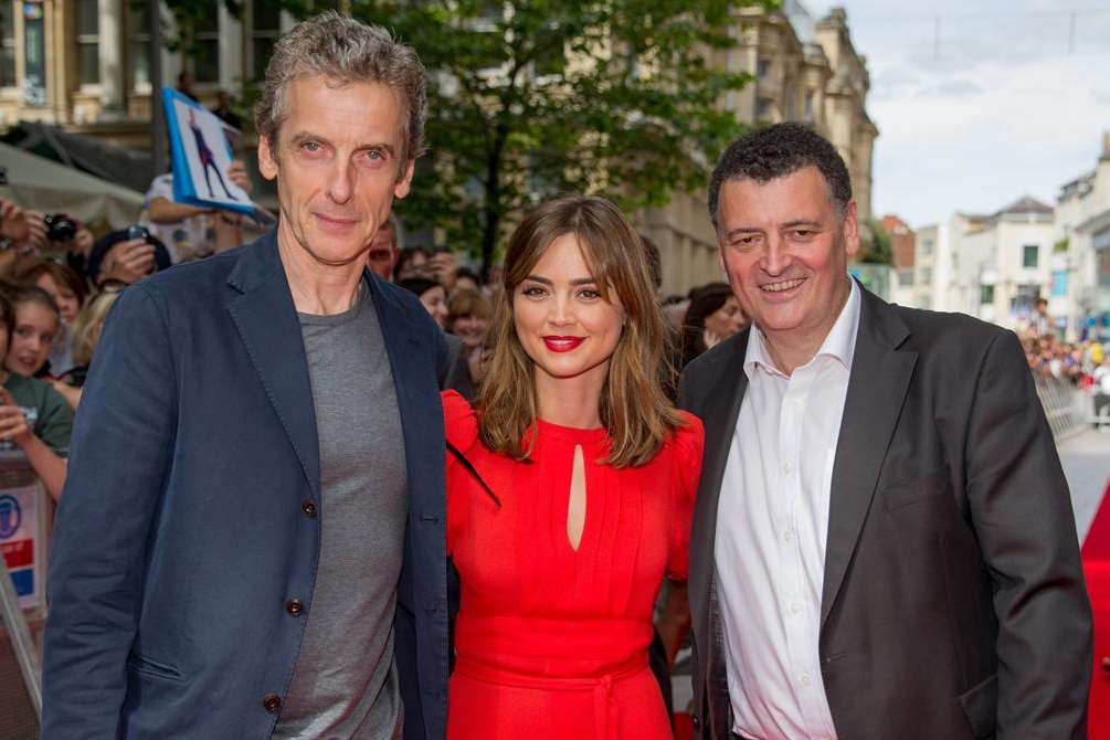 Peter Capaldi, Jenna Coleman and writer Steven Moffat