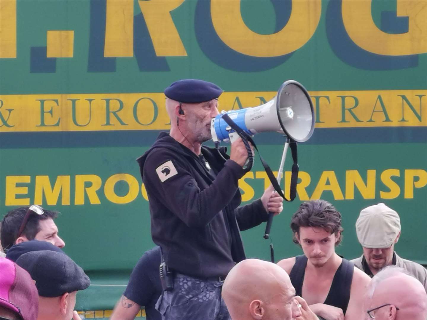 The Little Veteran addresses crowds in Dover during the protest. Picture: Oliver Kemp