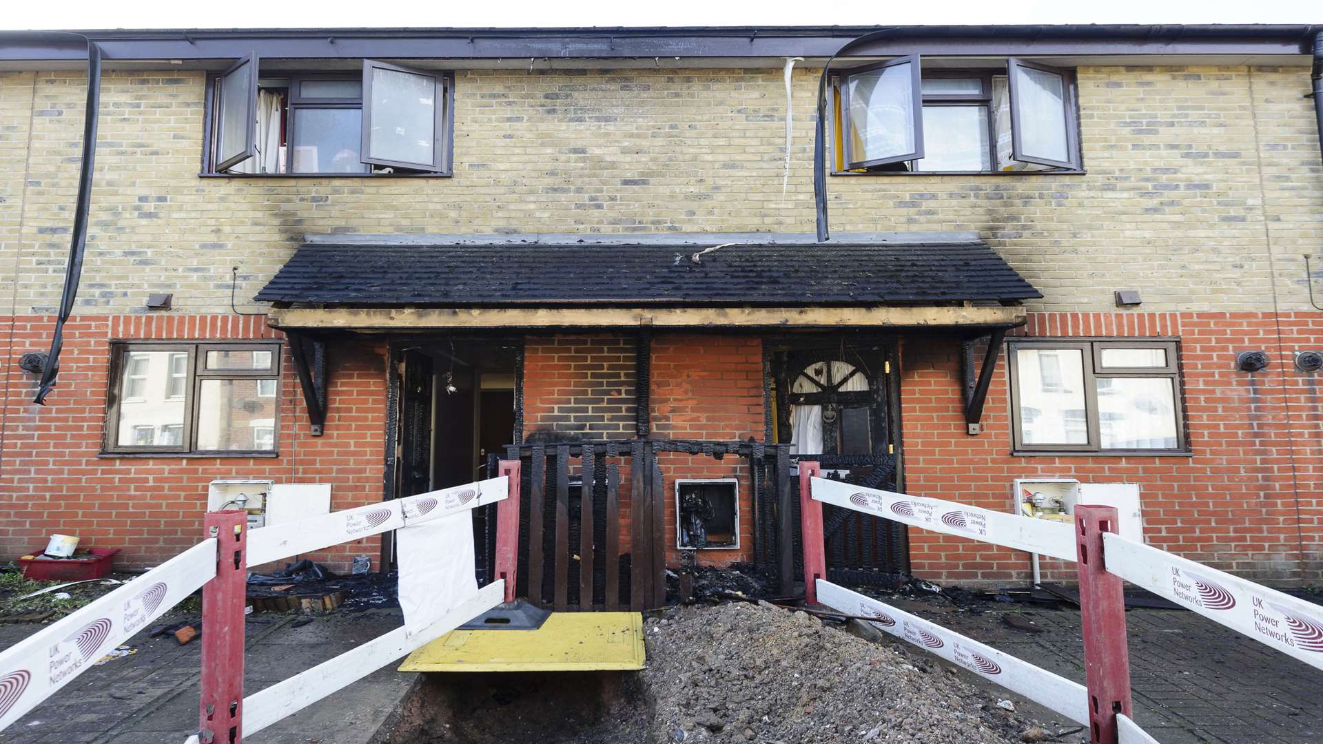 Properties damaged by fire in Queen Street, Rochester.