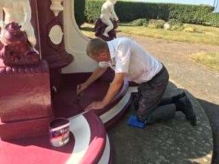 Bob Mouland returned to work on the fountain this morning (Monday). Picture: Cllr Mary Lawes