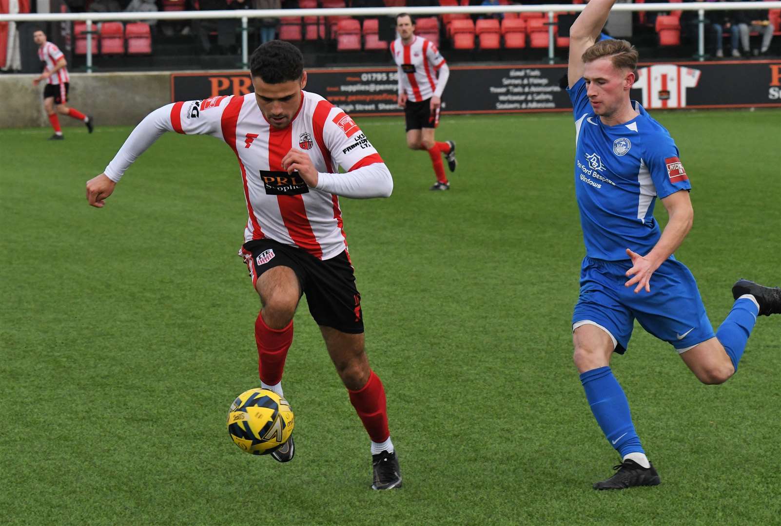 Sheppey midfielder Bradley Schafer on the ball against Hythe Town Picture: Marc Richards