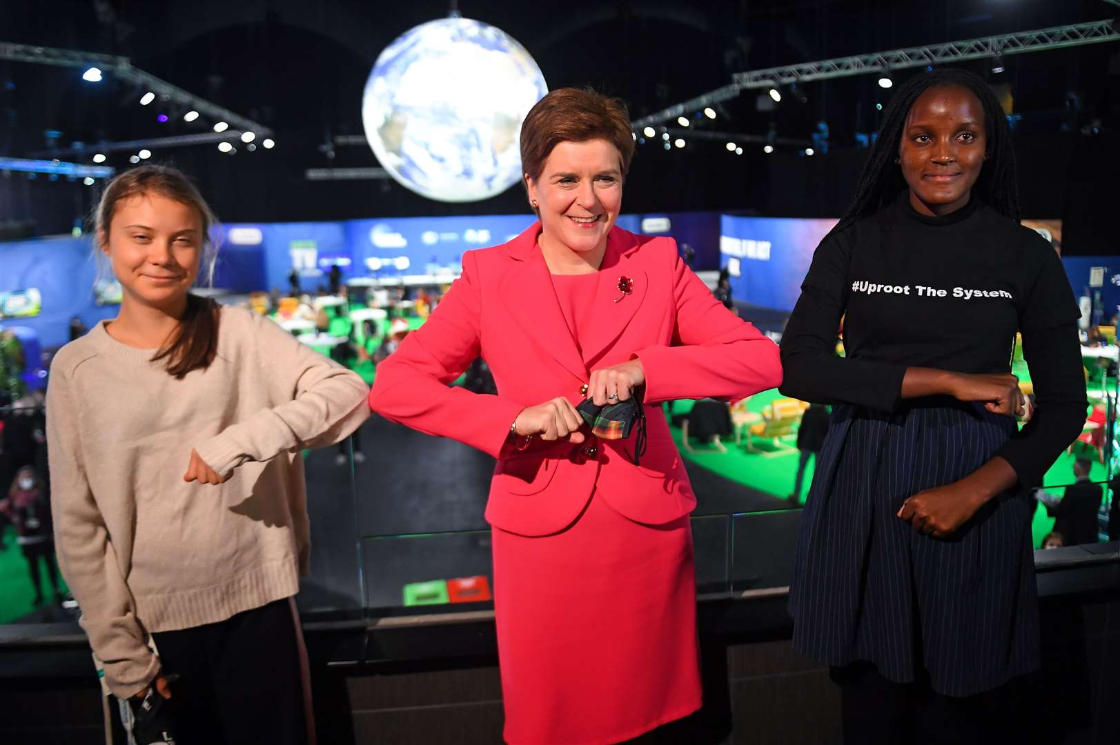 Scottish First Minister Nicola Sturgeon meets climate activists Greta Thunberg (left) and Vanessa Nakate at the SEC (Andy Buchanan/PA