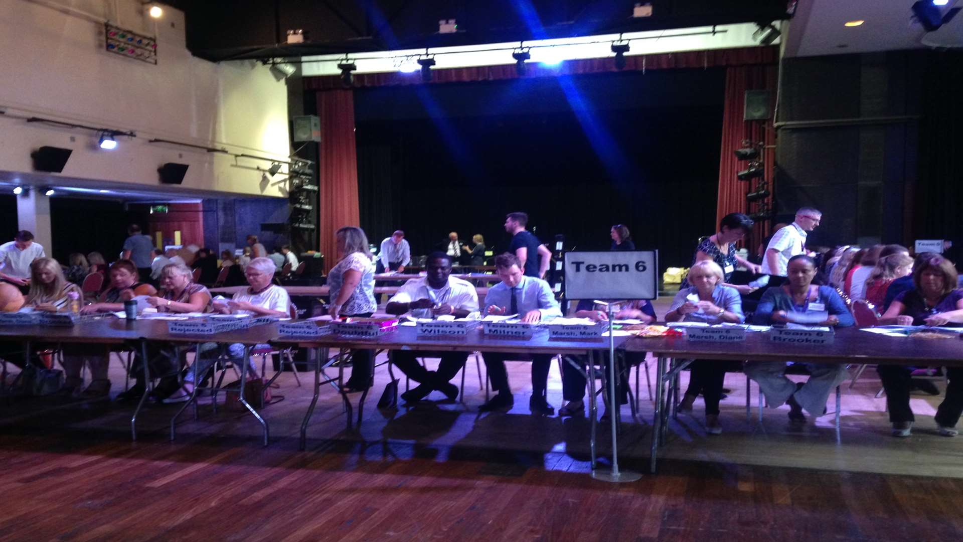Teams of volunteers and staff of the council congregated to count the votes at The Woodville this morning.