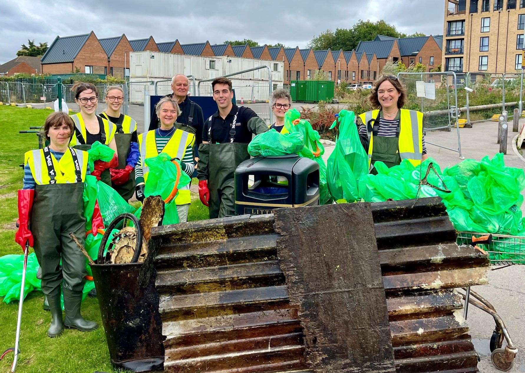 Volunteers with the rubbish they cleared out of the river Stour in Canterbury