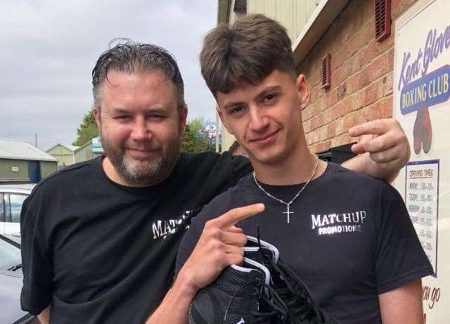 Kent Charity Boxing coach Darren Clayton with boxer Ryan McDonagh