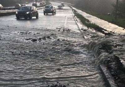 The A249 was awash with water after the main burst