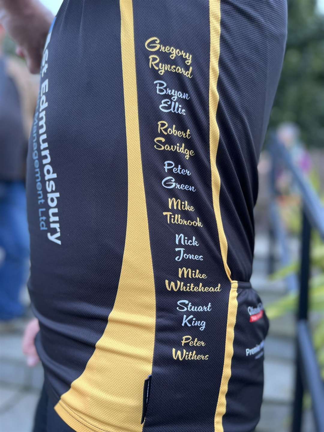 The names of the crash victims have been printed on the cycling jerseys of those taking part in the charity bike ride (Gooderham PR/PA)