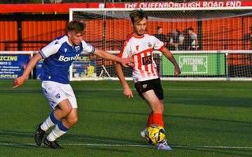 Jacob Lambert in action for Sheppey against Gillingham at Holm Park Picture: Marc Richards