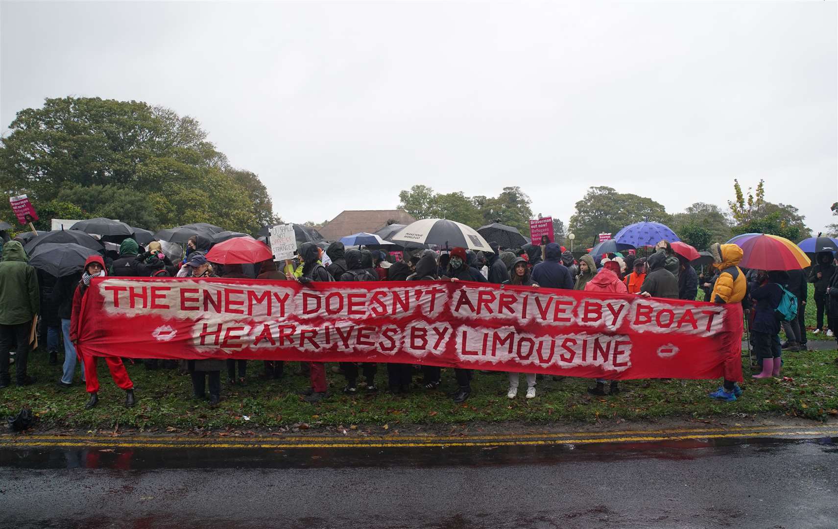 Protesters outside the Manston immigration short-term holding facility in Thanet, Kent (Gareth Fuller/PA).