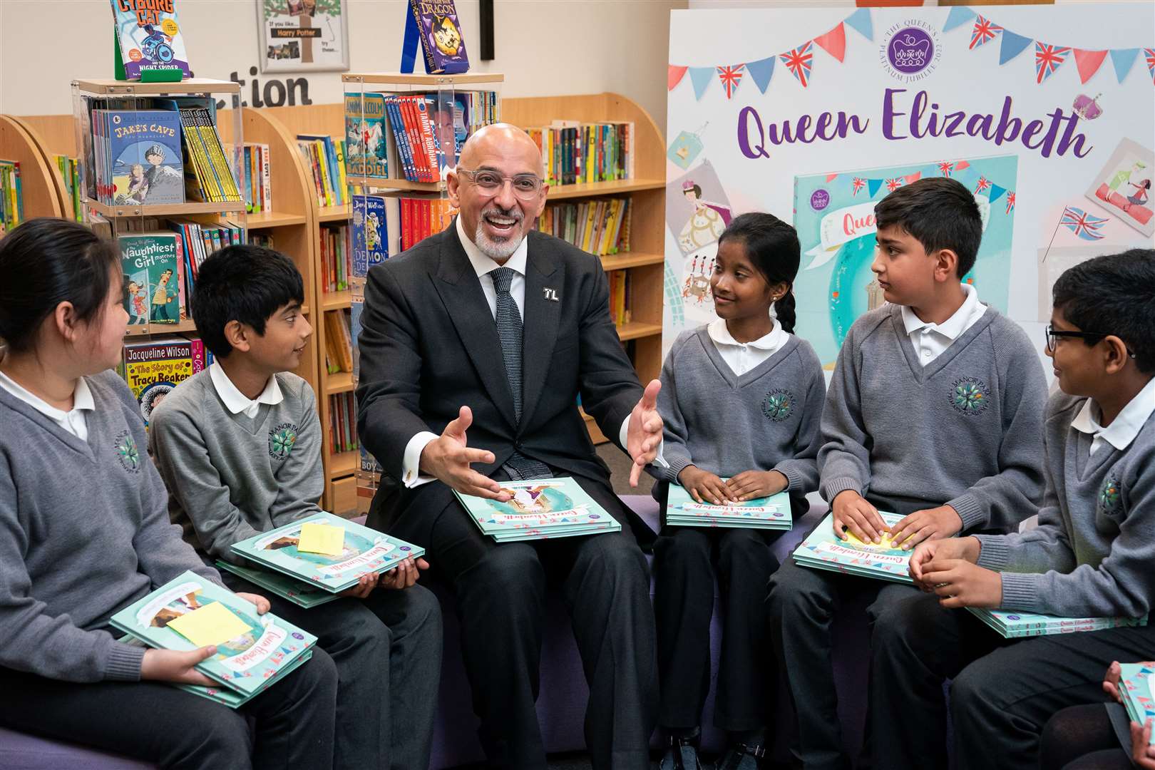 Education Secretary Nadhim Zahawi answers questions from Year 5 pupils at Manor Park Primary School (Aaron Chown/PA)