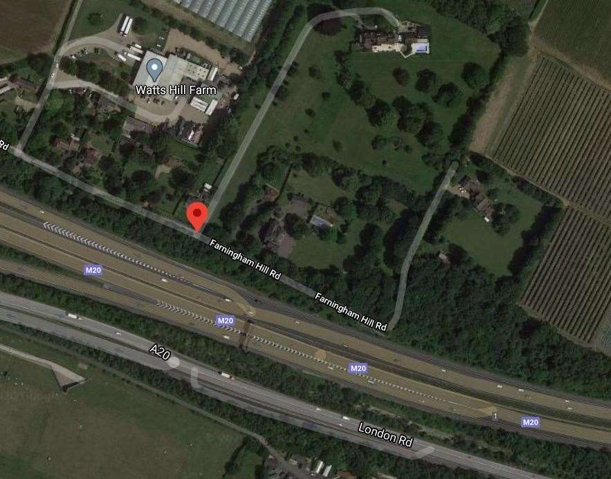 Farningham Hill Road is situated right next to the busy M20. Picture: Google Maps