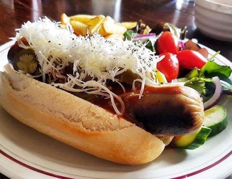 A vegan hot dog was on the menu