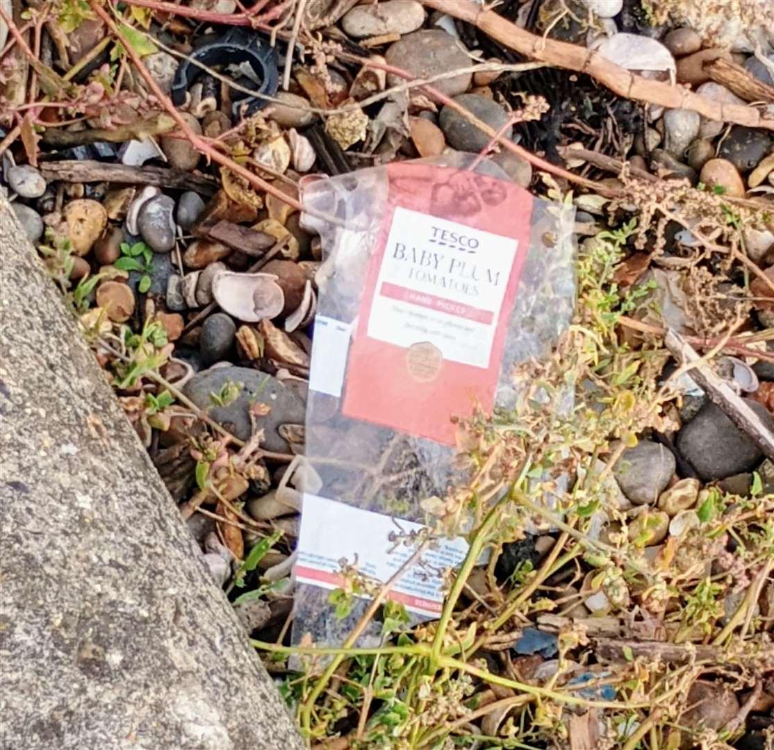 A Tesco baby plum tomato wrapper on Minster seafront. Picture: Dave Kelly