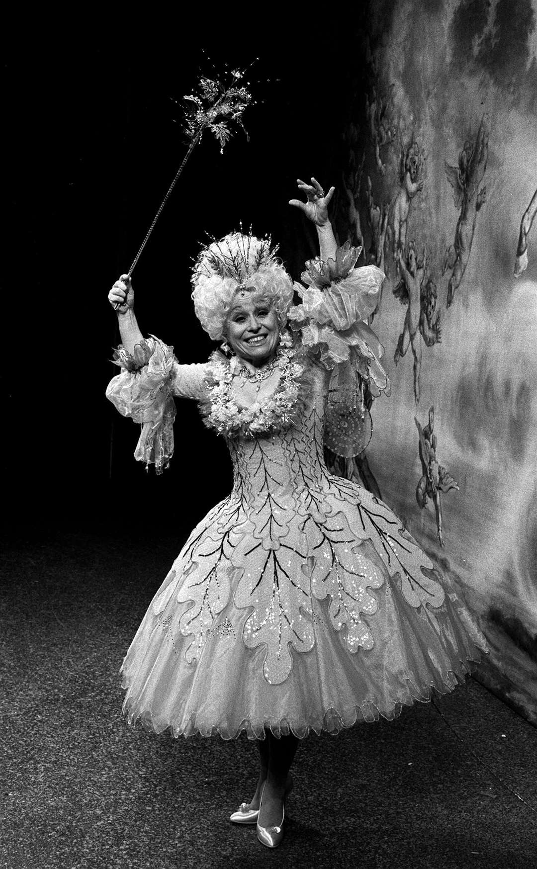 On stage at the London Palladium rehearsing her role as the Fairy in Babes In The Wood pantomime in 1987 (PA)