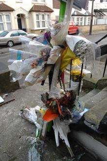 Floral tributes to Edward Barry in Parrock Street, Gravesend