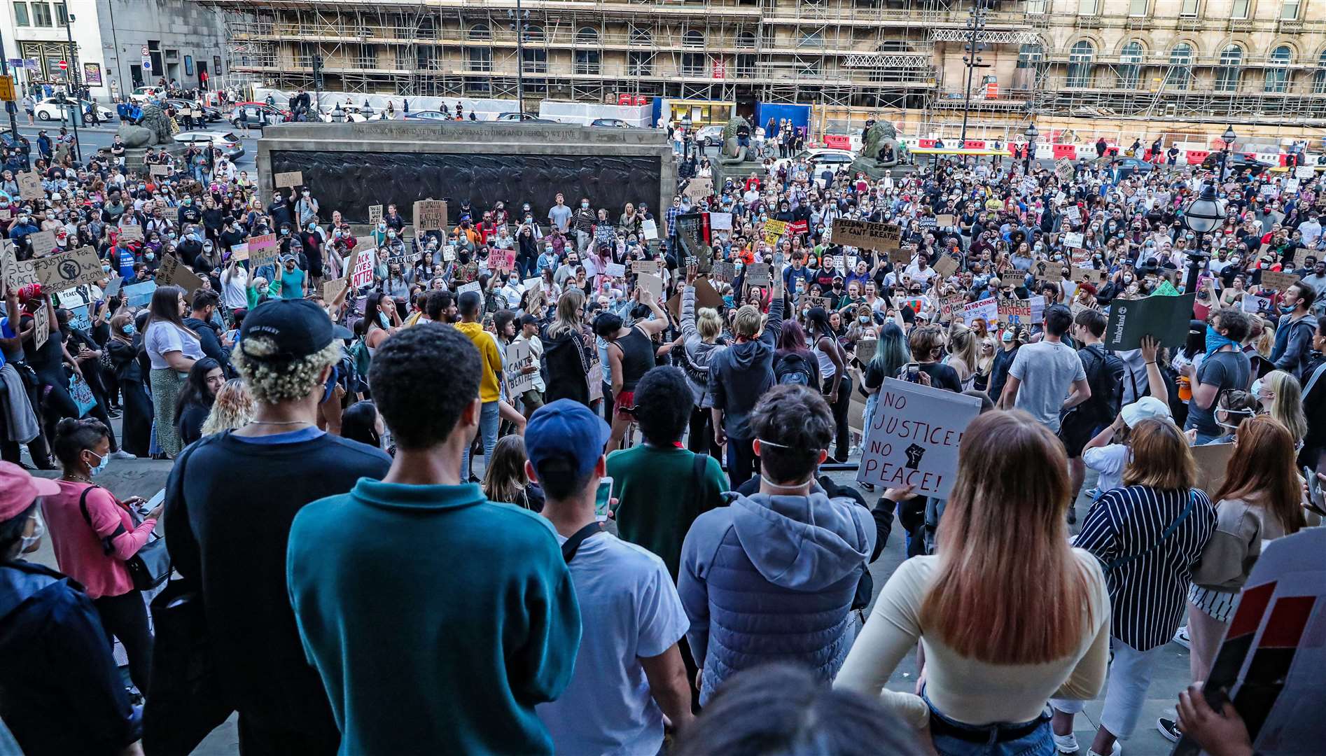 Crowds gathered in Liverpool for the protest on Tuesday (Peter Byrne/PA)