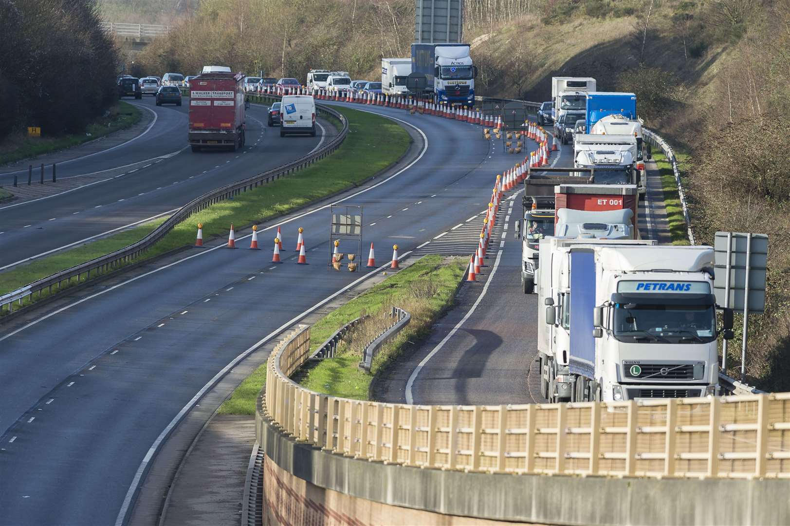 Long queue of traffic on the Sheppey-bound carriageway of the A249 at Key Street. Picture: Andy Payton