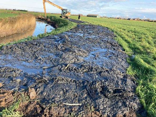 The footpath between New Romney and St Mary in the Marsh has been blocked by thick mud after the dredging work