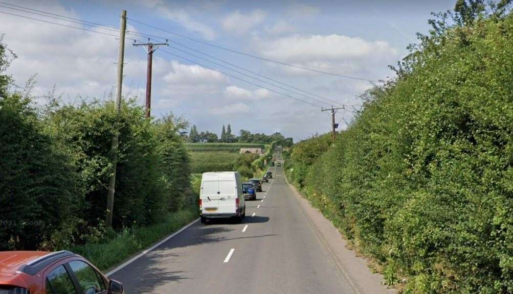 The crash happened on the A257, Roman Road, Shatterling, near Wingham Wildlife Park. Picture: Google