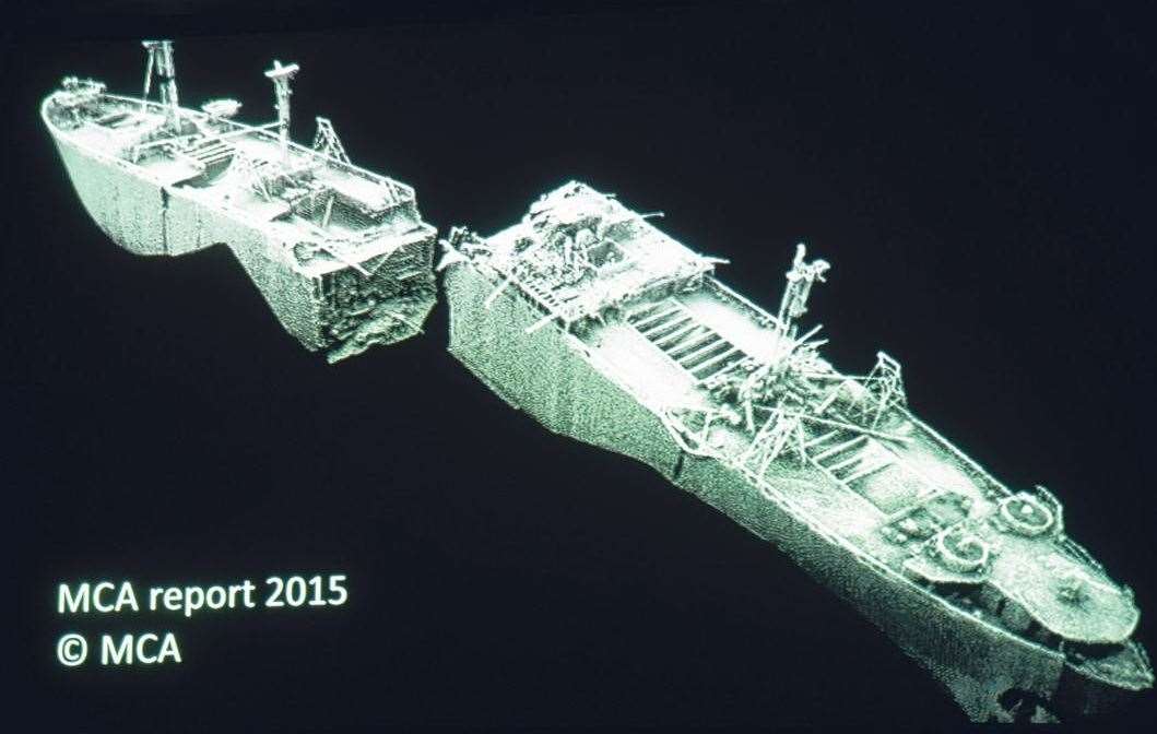 Photo from the 2015 inspection to show the Richard Montgomery on the sandbank with its back broken