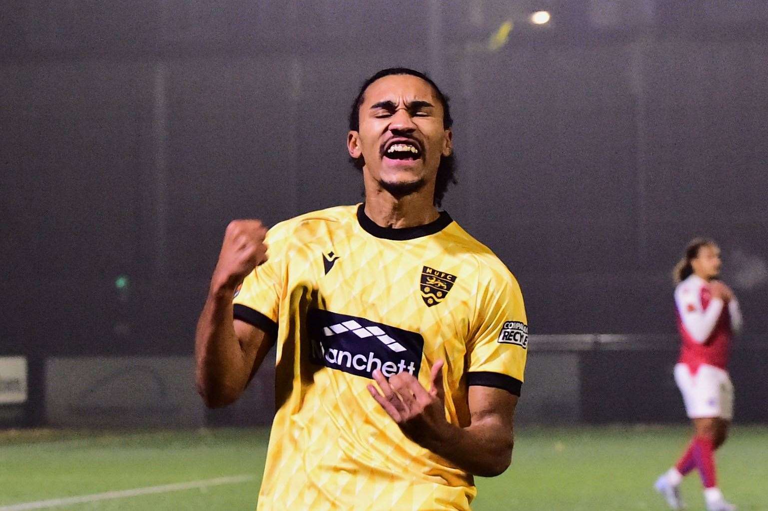 Aaron Blair celebrates his second-half equaliser in Maidstone's 1-1 draw at Dorking. Picture: Steve Terrell