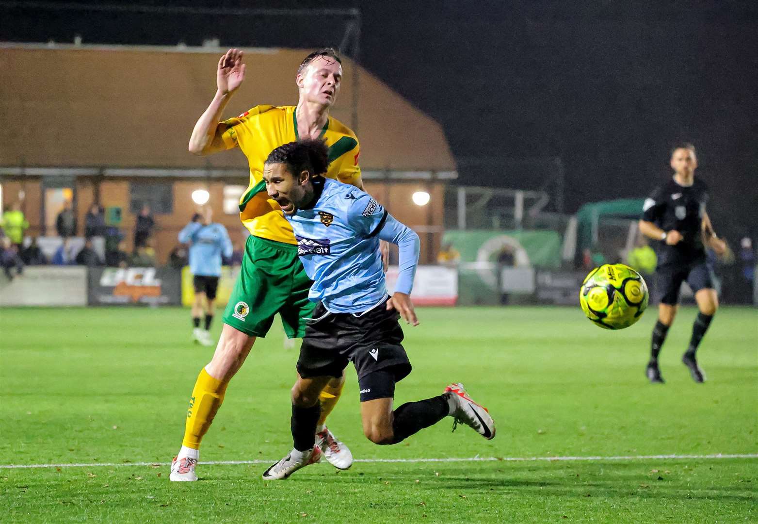 Aaron Blair is brought down in the box for Maidstone's late penalty. Picture: Helen Cooper