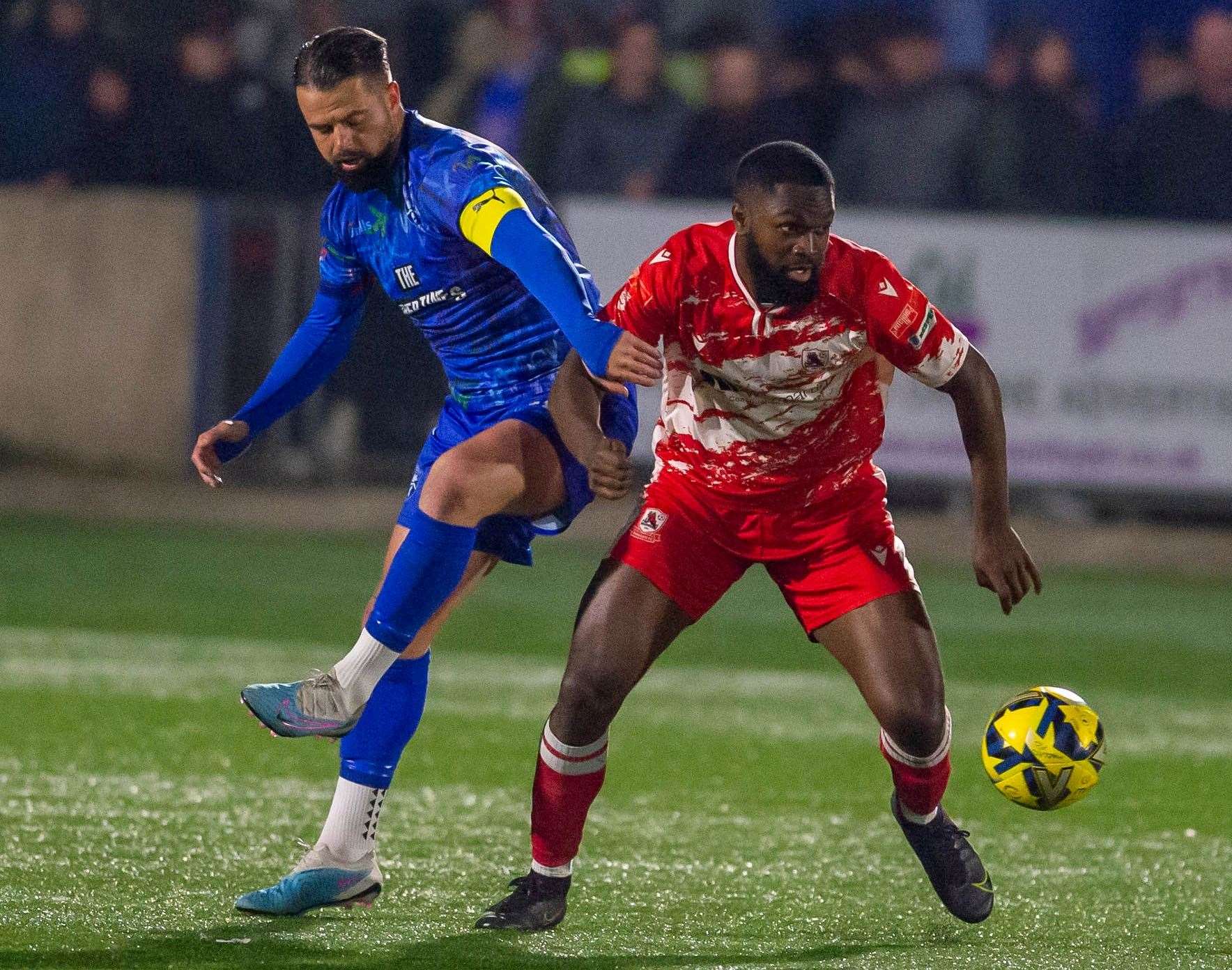 Margate's Ben Greenhalgh – still has two more games of his suspension to serve after last week’s appeal against his red card was rejected. Picture: Ian Scammell