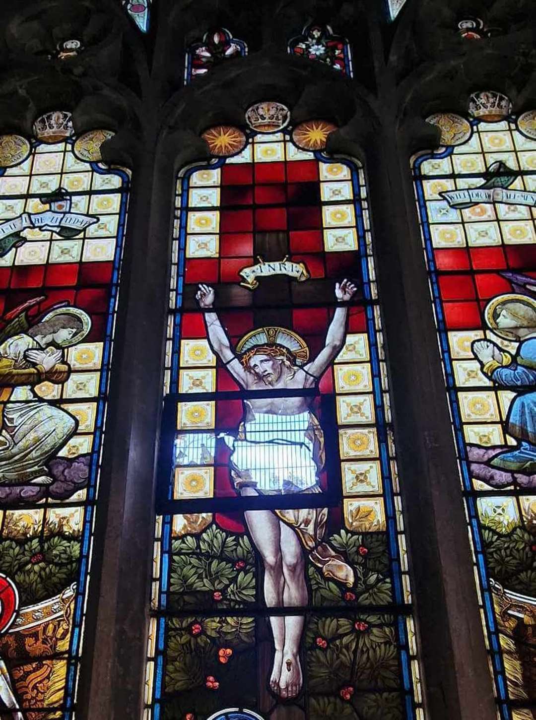 The church's stained glass window has been smashed. Picture: Holy Trinity Queenborough